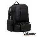 Mochila militar modular 48,5L negra impermeable con sistema MOLLE, riñonera y bolsillos laterales desmontables, vista frontal